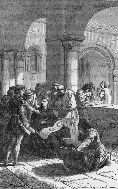 Abt Suger leitete den Wiederaufbau der Abteikirche von Saint Denis. von Artist Unknown