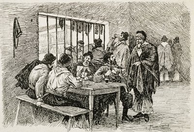 Argentinien (20. Jahrhundert). „Pulperia“, eine Taverne und Spirituosengeschäft. Illustration von T.Tamarera. Gravur von Artist Unknown