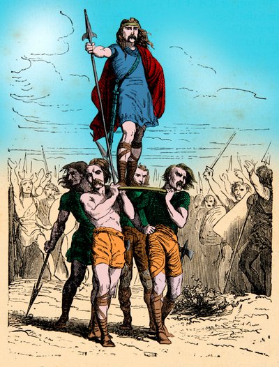 Gallischer Häuptling trägt Triumph auf seinem Schild (Gravur) von Artist Unknown