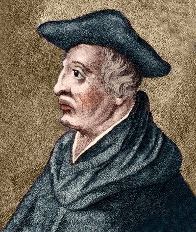 ROGER BACON - Englischer Philosoph und Wissenschaftler - kolorierte Gravur von Artist Unknown