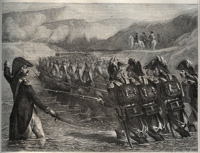 Der Krieg der Ersten Koalition - Übergang über den Tagliamento - Napoleon Bonaparte führt die französischen Truppen entlang des Tagliamento von Artist Unknown