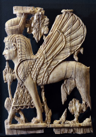 Geflügelter Greif mit menschlichem Gesicht, phönizischer Stil, Elfenbeinmöbeldekoration, Nimrud, 800-700 v. Chr. von Assyrian