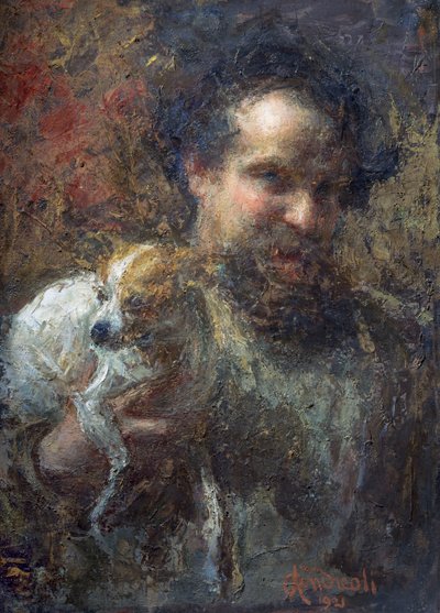 Attilio Andreoli Selbstporträt mit Hund von Attilio Andreoli
