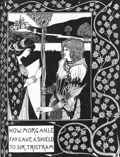 Artus-Sage: „Die Fee Morgane gibt Tristan ein Schild“ Gravur in „Die Geschichte von Tristan und seinen Abenteuern, die seine Liebesgeschichte mit Isolde umfasst“ „Le Morte d