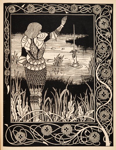 Wie Sir Bedivere das Schwert Excalibur ins Wasser warf von Aubrey Beardsley