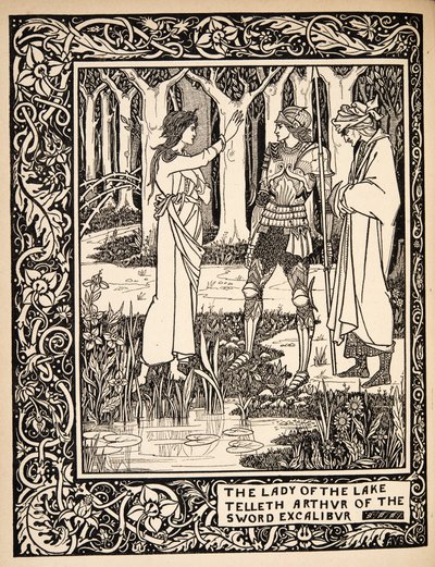 Die Dame vom See erzählt Arthur vom Schwert Excalibur von Aubrey Beardsley