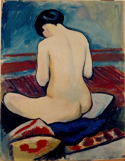 Sitzender Akt mit Kissen von August Macke