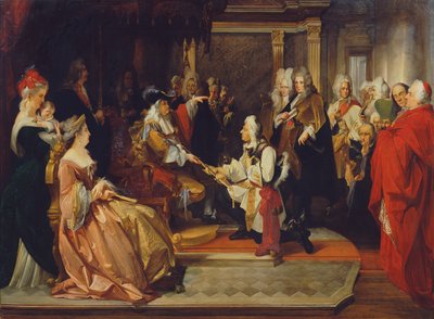Kaiser Karl VI. überreicht Prinz Eugen nach der Schlacht bei Belgrad den Ehrendegen von August Wenzel Mantler