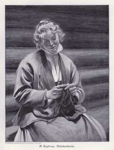Porträt einer strickenden Frau von August Wilhelm Nikolaus Hagborg