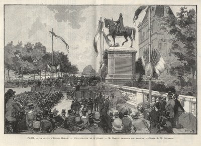 Paris - Rede von Herrn Darlot während der Einweihung am 15. Juli 1888 im Hôtel de Ville de Paris der Statue von Etienne Marcel - Zeichnung von Gerardin in „The Illustrous World“ von 1888. von Auguste (after) Gerardin