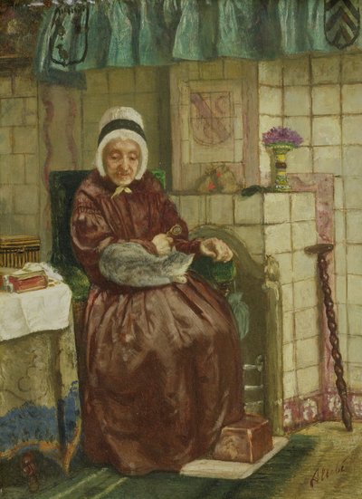 Alte Frau am Kamin von Auguste Allebe