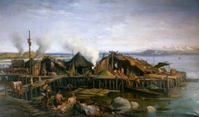 Pfahlbaudorf aus der Jungsteinzeit von Auguste Bachelin