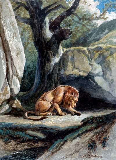 Illustration der Fabel „Der Löwe und die Ratte“ von Jean de La Fontaine von Auguste Delierre