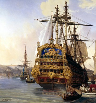 Das Schiff „Le Foudroyant“ im Hafen von Brest 1724 (Detail) von Auguste Etienne Francois Mayer