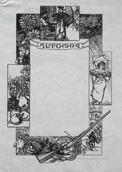 Pariser Almanach, 1897: Dekorativer Rand, Herbst von Auguste Louis Lepère