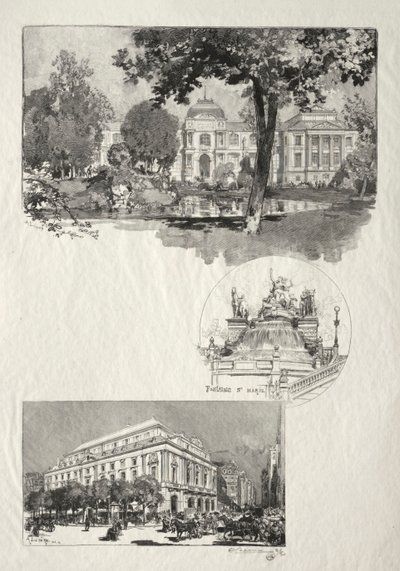 Rouen Illustré: La Musée; Fontaine St. Marie; Le Théâtre des Arts von Auguste Louis Lepère