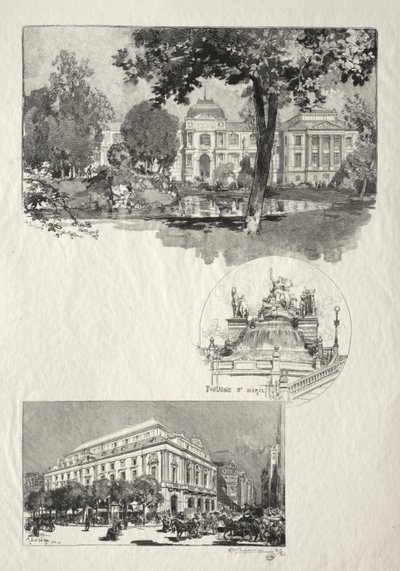 Rouen Illustré: La Musée, Fontaine St. Marie, Le Théâtre des Arts von Auguste Louis Lepère