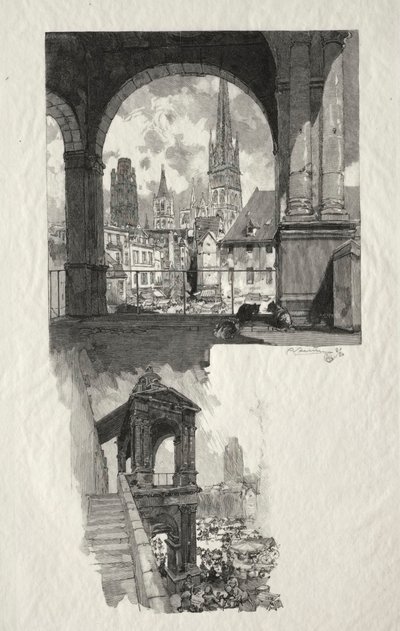Rouen Illustré: Place de la Haute Vieille Tour, Edicule de la Fierte, 1896 von Auguste Louis Lepère