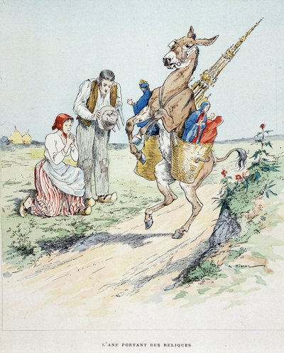 Der Esel, der Reliquien trägt in „Fabeln von La Fontaine“, ill. von Auguste Vimar (1851-1916), Tours, bei A, Mame & Fils von Auguste Vimar