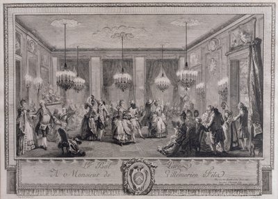 Der Abendkleidball im Haus von Monsieur de Villemorien Fila, graviert von L. Provost von Augustin de Saint Aubin