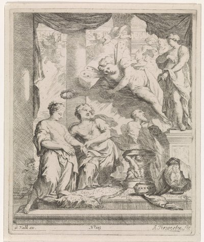 Mann und Frau vor einem Altar, von der Liebe gekrönt von Augustinus Terwesten (I)