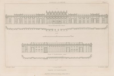 Bank of England, Sir John Soanes Südfront, 1823 von Augustus Charles Pugin