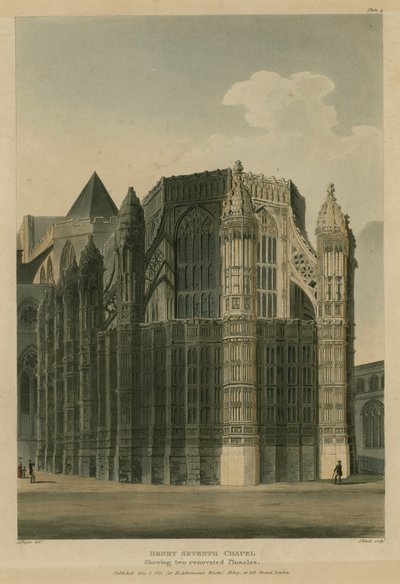 Henry Seventh Chapel, Westminster Abbey, London, zeigt zwei renovierte Spitzen von Augustus Charles Pugin