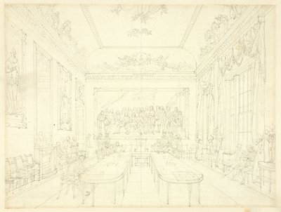 Studie für Trinity House, aus Microcosm of London (recto); Architektonische Skizze von Reihenhausfassaden (verso) von Augustus Charles Pugin