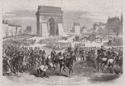 Deutsche Truppen marschieren nach dem Ende des Deutsch-Französischen Krieges in Paris ein von Augustus J. Beck