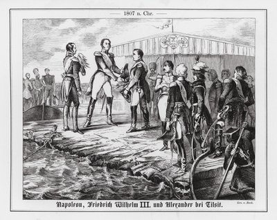 Treffen von Napoleon, König Friedrich Wilhelm III. von Preußen und Zar Alexander I. von Russland in Tilsit von Augustus J. Beck
