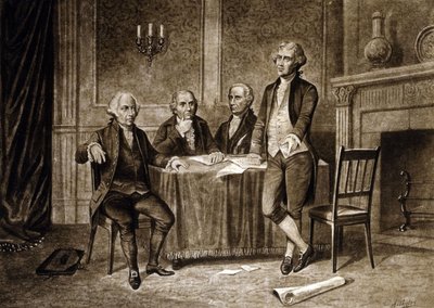 Führer des Kontinentalkongresses 1775: John Adams, Robert Morris, Alexander Hamilton, Thomas Jefferson, Zeichnung von Augustus Tholey (1894) von Augustus Tholey
