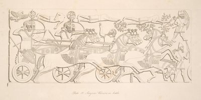 Assyrische Krieger im Kampf, aus Denkmäler von Ninive, veröffentlicht 1849 von Austen Henry Layard