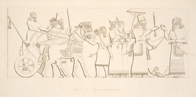 Der König empfängt Gefangene, aus Denkmäler von Ninive, veröffentlicht 1849 von Austen Henry Layard