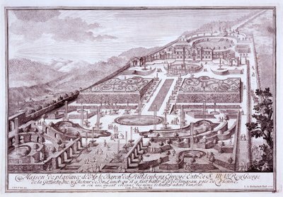 Prächtige Gärten und Palast des Barons de Huldenburg, von ihm in Widlingsau erbaut, 1719 von Austrian School