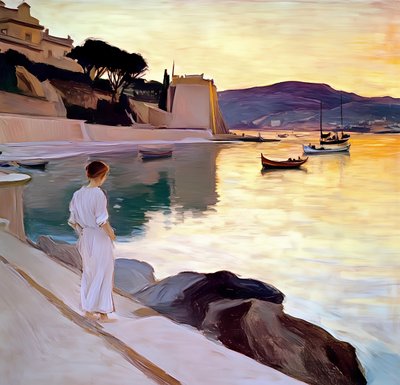 Küstenfrau bei Sonnenuntergang von Avanesova Elena