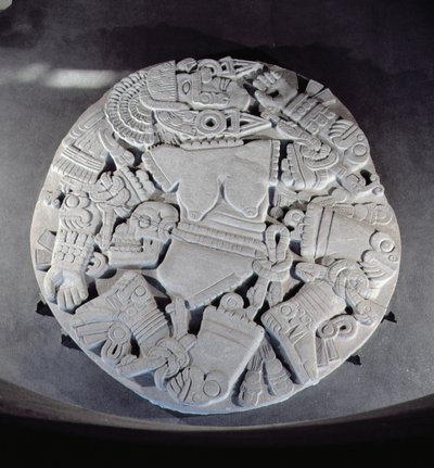 Schnitzerei der Zerstückelung der Mondgöttin Coyolxauhqui, gefunden am Fuß der Zwillingspyramide in Tenochtitlan, Späte Postklassische Periode (1300-1521) von Aztec