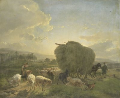 Landschaft mit Schafen und einem Heuwagen von Balthasar Paul Ommeganck