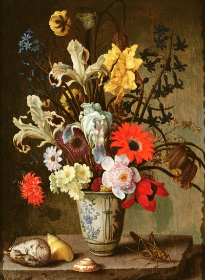 Blumenstudie mit Becher, Heuschrecke und Muscheln von Balthasar van der Ast