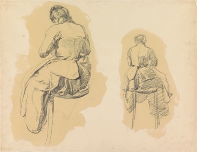 Zwei Studien einer Frau, auf einem Hocker sitzend, von hinten gesehen von Barbara Elisabeth van Houten