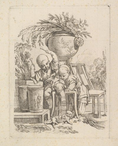 Zwei Kinder, eines spielt die Trommel von Baron de Thiers Louis Antoine Crozat