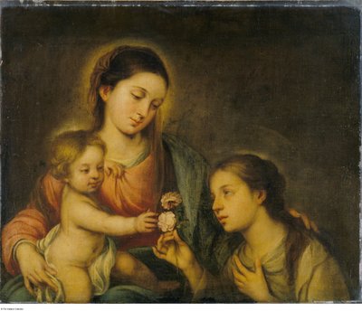 Nach Bartolomé-Esteban Murillo - Die Jungfrau und das Kind mit der Heiligen Rosa von Viterbo, P104 von Bartolomé Esteban Murillo