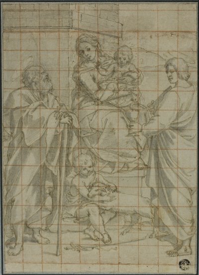 Heilige Familie mit dem heiligen Johannes dem Evangelisten und dem kleinen Johannes dem Täufer von Bartolomeo Cesi