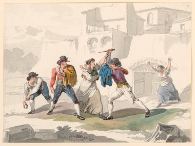 Zeichnung, Ein häuslicher Streit in Tivoli, 1807–08 von Bartolomeo Pinelli