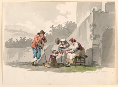Zeichnung, Eine Bauernfamilie in der Campagna, 1807–08 von Bartolomeo Pinelli