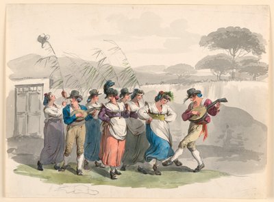Zeichnung, Saltarello Romano, Tanzende Bauern in der Umgebung von Rom, 1807–08 von Bartolomeo Pinelli