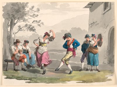 Zeichnung, Saltarello Romano, Tanzende Bauern in der Umgebung von Rom, 1807–08 von Bartolomeo Pinelli