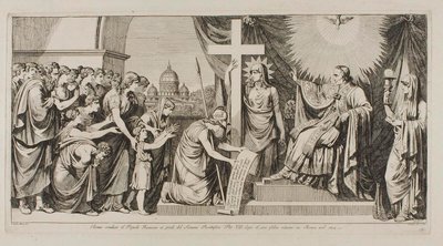 Rom führt das römische Volk zu Pius VII. nach seiner Rückkehr nach Rom 1814 von Bartolomeo Pinelli