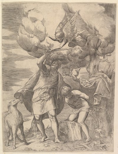 Der Engel hält den Arm Abrahams auf, nach 1552 von Battista Franco Veneziano