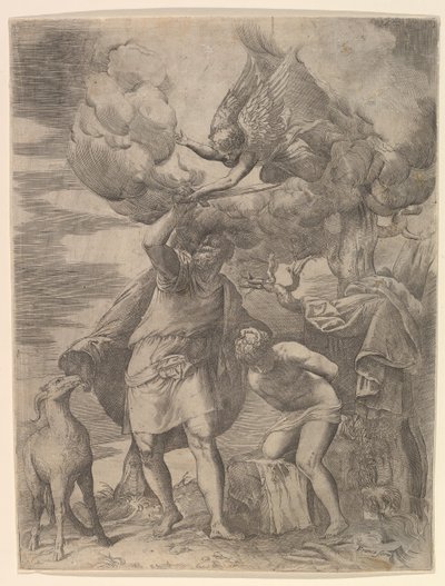 Der Engel, der Abrahams Arm aufhält, nach 1552 von Battista Franco Veneziano