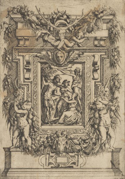 Ein junger Mann bietet einer sitzenden Frau seine Hand an, eine andere Frau steht zwischen ihnen, ca. 1540-80 von Battista del Moro
